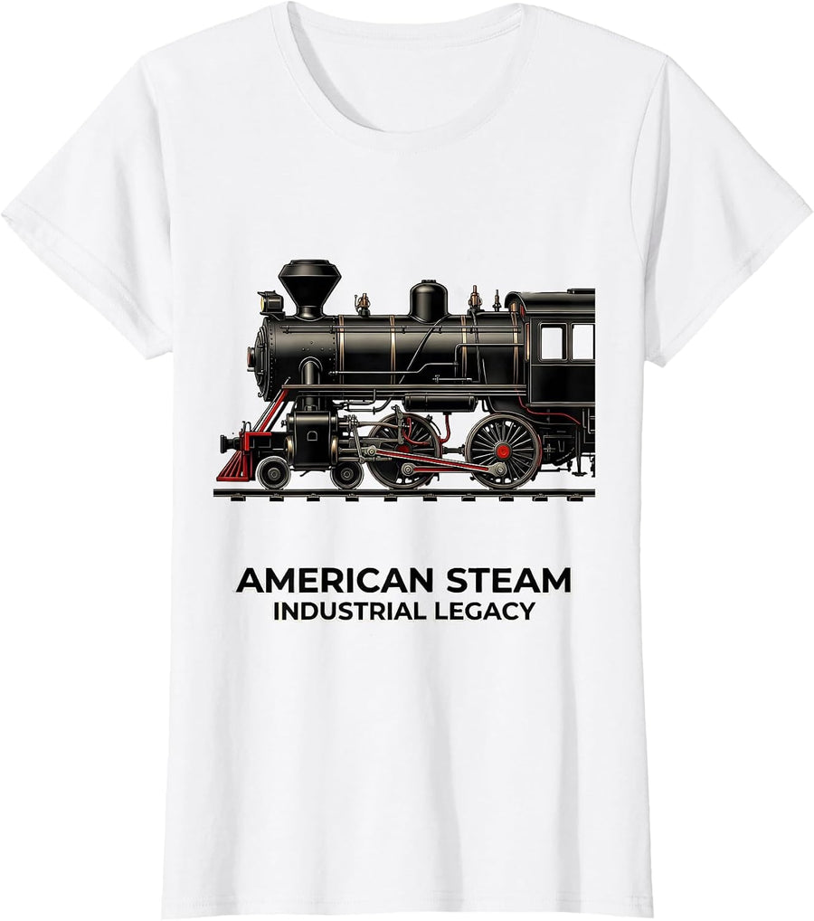 Women's American Steam Industrial Legacy Big Boy 4014 Train Engineer T-Shirt - White