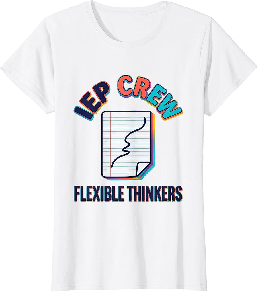 Women's IEP Crew Flexible Thinkers Colorful Special Education T-Shirt - White