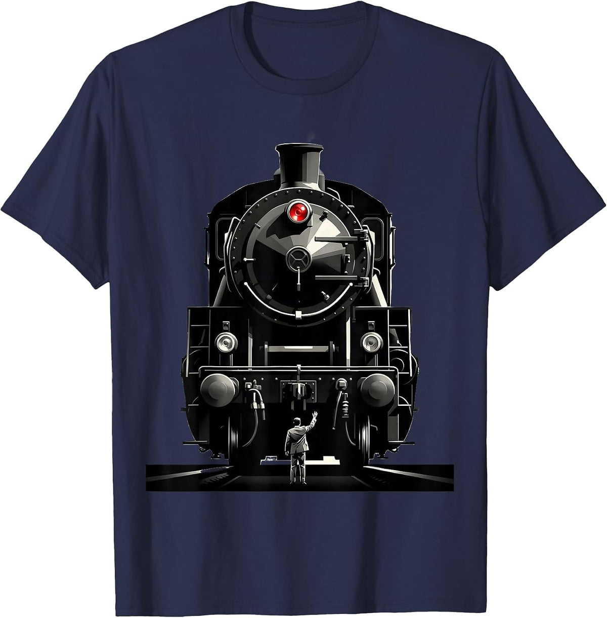 Men's Enormous Diesel Locomotive Swiss International Train Humor T-Shirt - Navy Blue