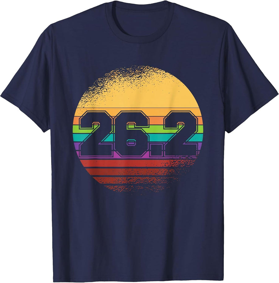First Marathon 26.2 Marathoner Retro Runner T-Shirt - Navy Blue