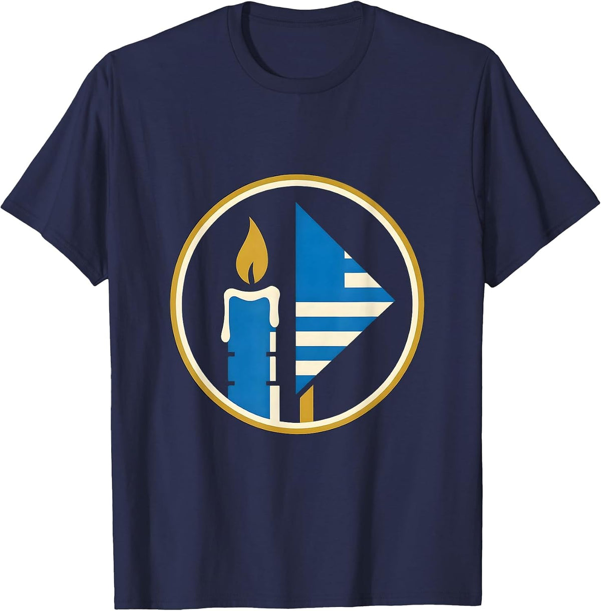 Back the Blue Memorial Candle and Folded Flag T-Shirt - Navy Blue