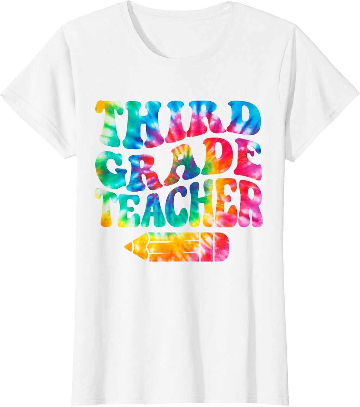 Retro Third Grade Teacher Tie Dye Funny 3rd Grade Teacher T-Shirt - White