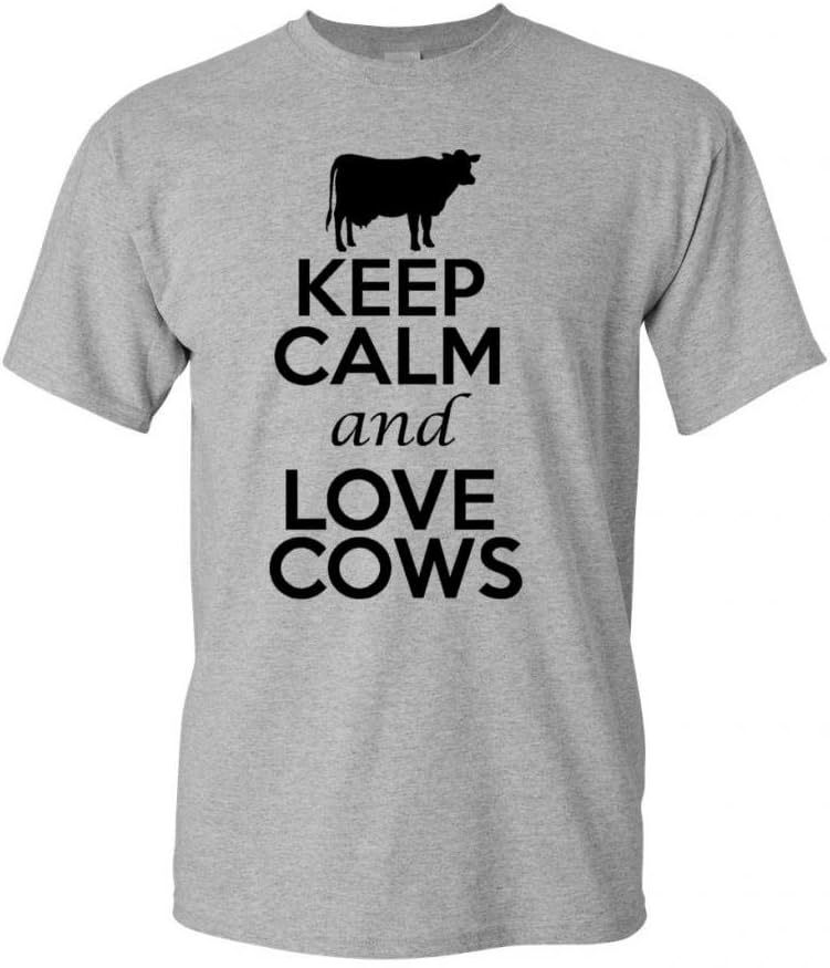 Keep Calm and Love Cows Adult T-Shirt Tee - Gray