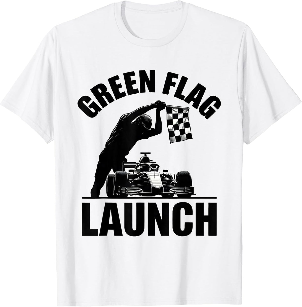 Men's Green Flag Launch Racing Fan Driver Gift T-Shirt - White