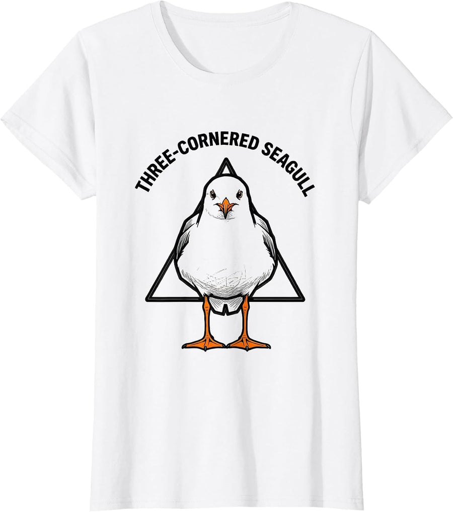 Women's Three-Cornered Seagull Funny Bird Pun Math Teacher Geometric T-Shirt - White