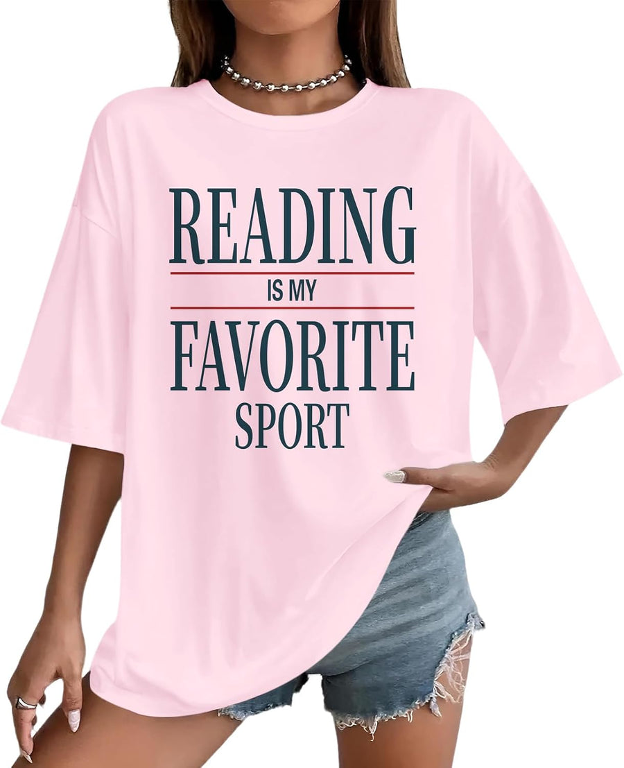 Reading is My Favorite Sport Shirt Book Lover Shirts for Women Bookish Tshirt Teacher Librarian Tshirts Graphic Tees - Pink