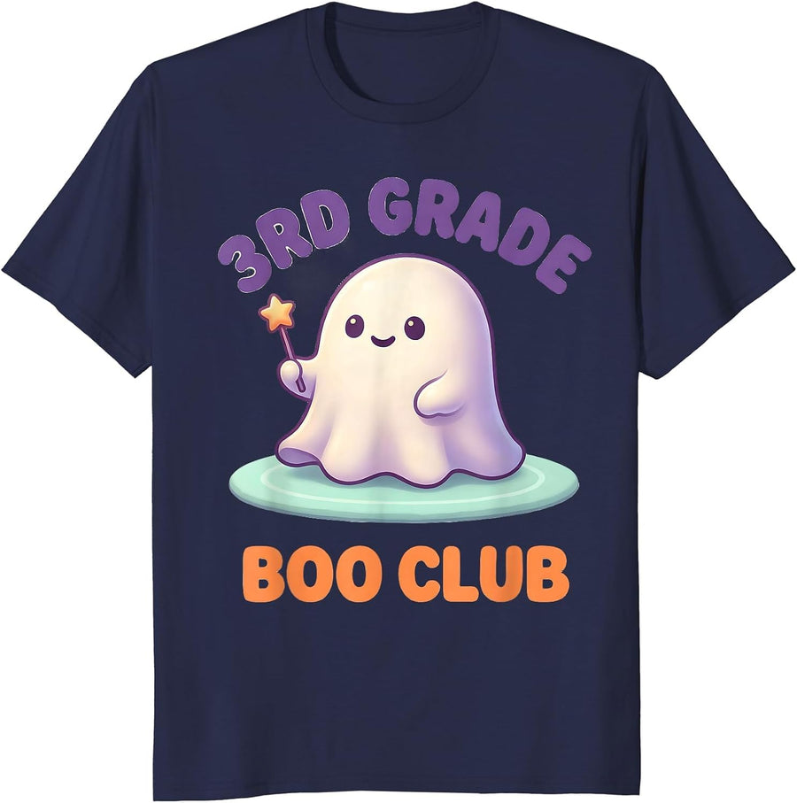 3rd Grade Boo Club Cute Kawaii Halloween Teacher Student T-Shirt - Navy Blue