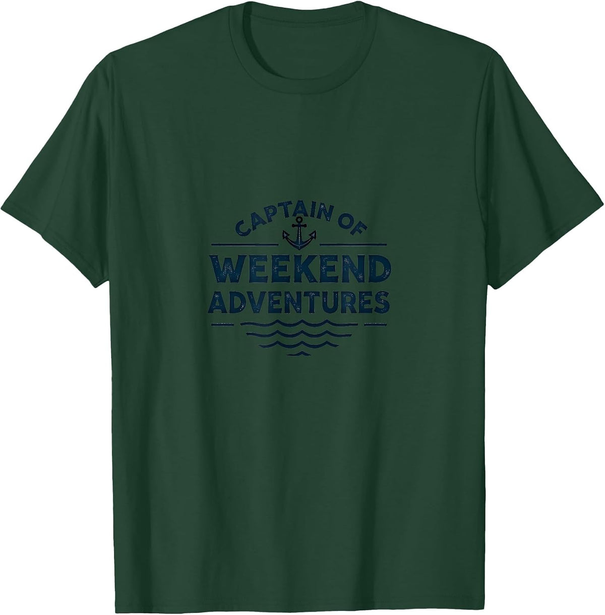 Captain of Weekend Adventures Boat Design T-Shirt - Dark Green