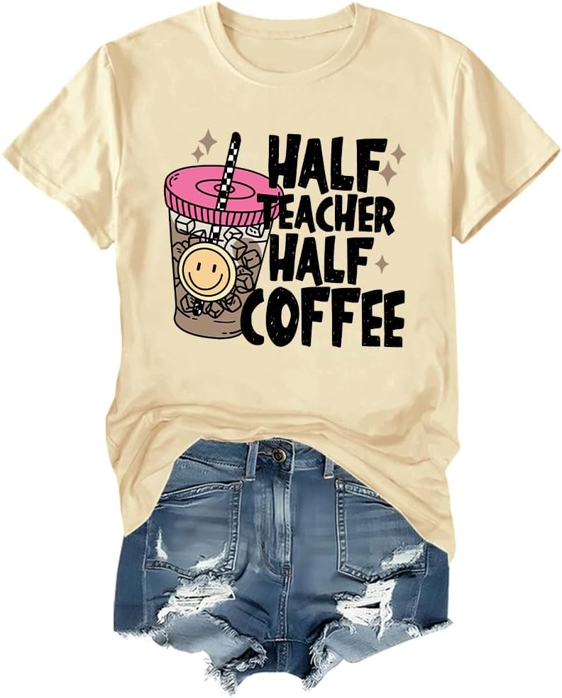 Half Teacher Half Coffee Shirt Teacher Life T-Shirt Coffee Graphic Tee - Creamy Yellow