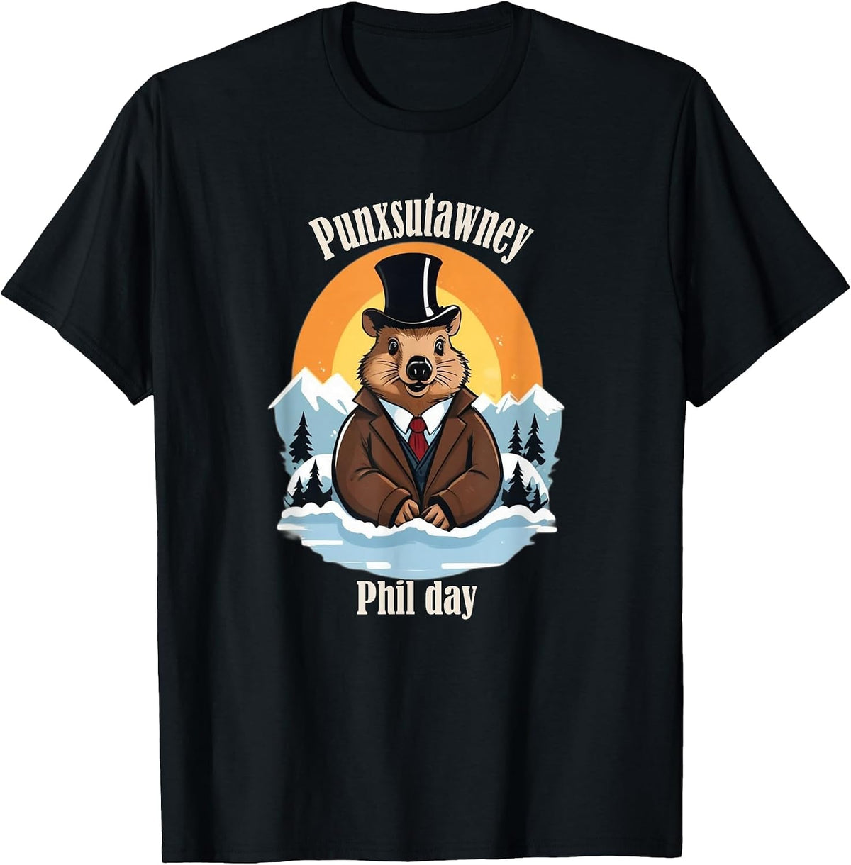 Punxsutawney Phil Day, Punxsy Phil's Cute Groundhog Outfit T-Shirt - Black