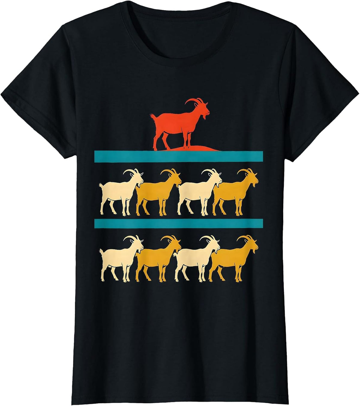 Women's Stacked Goats Screenprint Farm Animal Lover Humor T-Shirt - Black