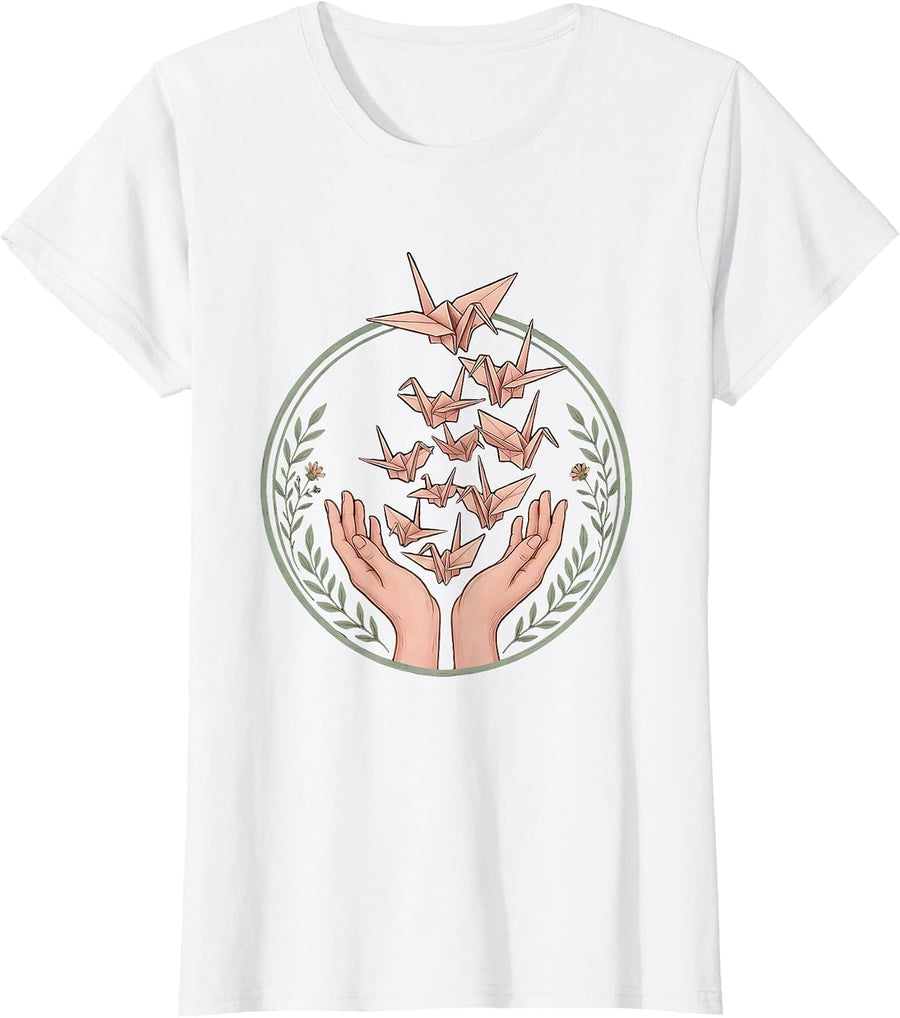 Women's Mental Health Matters Paper Crane Release Art T-Shirt - White