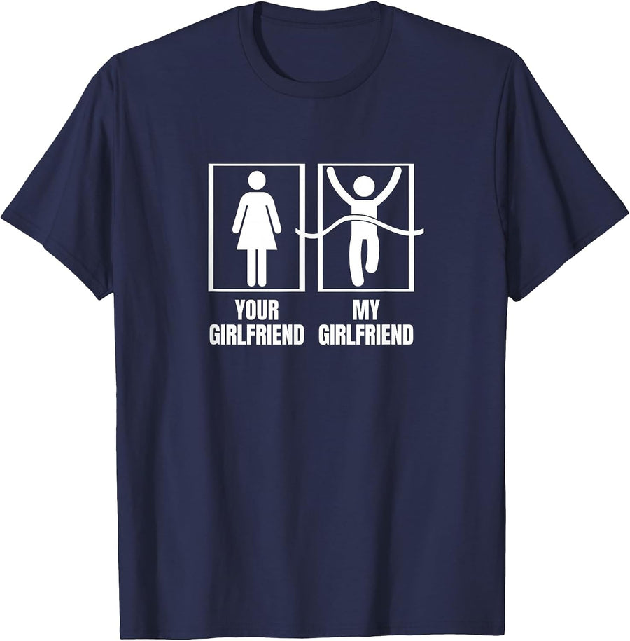 Your Girlfriend My Girlfriend Proud Boyfriend Marathon T-Shirt - Navy Blue