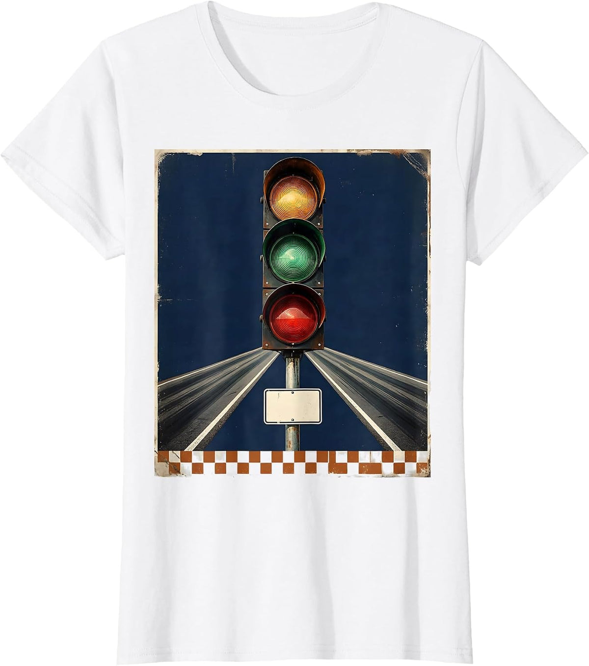 Women's Vintage Staging Light Tower Racing Enthusiast Checkered Flag T-Shirt - White