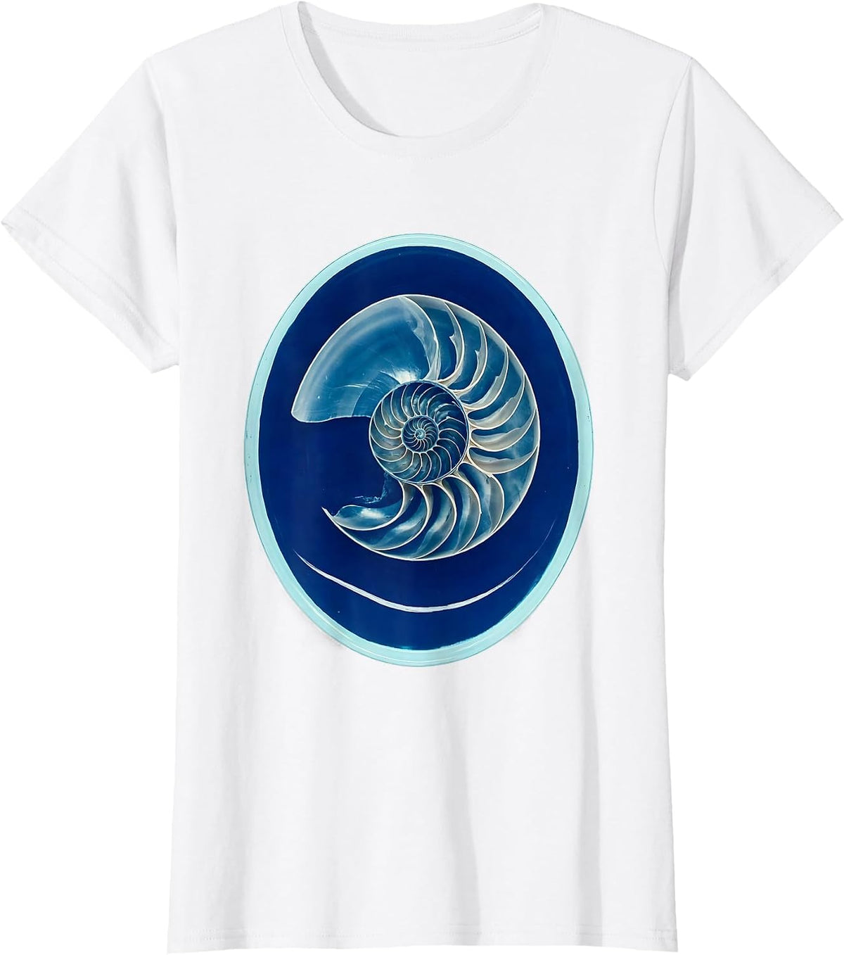 Broad Nautilus Shell Sacred Geometry Fibonacci Math T-Shirt - White