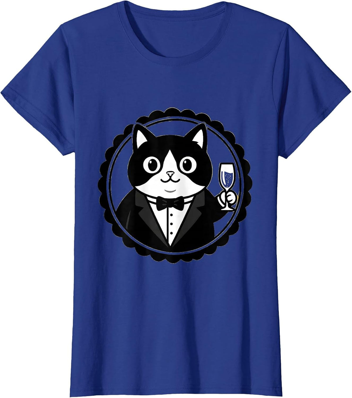 Women's Dapper Cat in Tuxedo Champagne Toast Design T-Shirt - Royal Blue