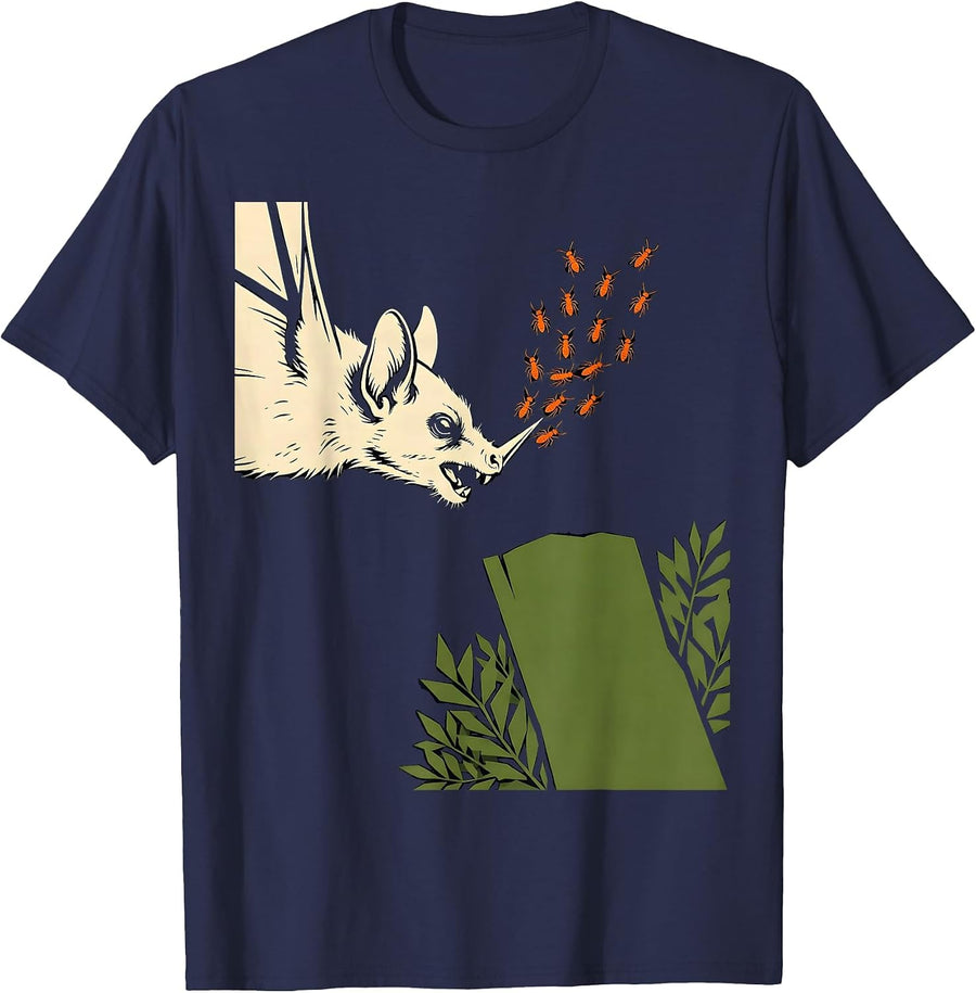 Flying Bat Stencil Graphic Gothic Cottagecore Halloween T-Shirt - Navy Blue