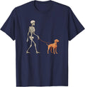 Funny Vizsla Skeleton Dog Walking Halloween Dog T-Shirt - Navy Blue