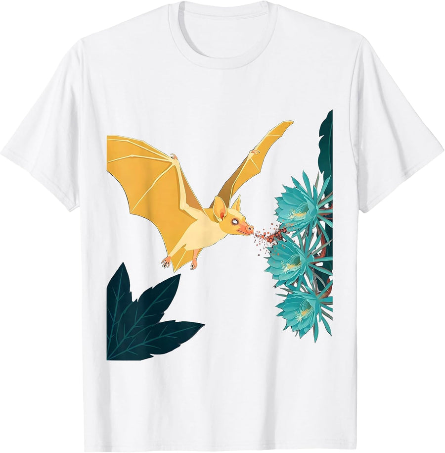 Men's Nectar Bat Flight Floral Gothic Halloween Nature Lover T-Shirt - White