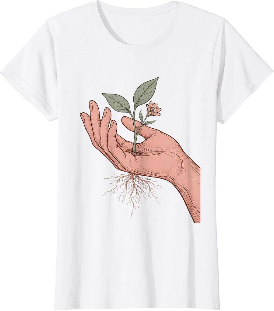 Women's Mental Health Matters Seedling Open Palm Graphic T-Shirt - White