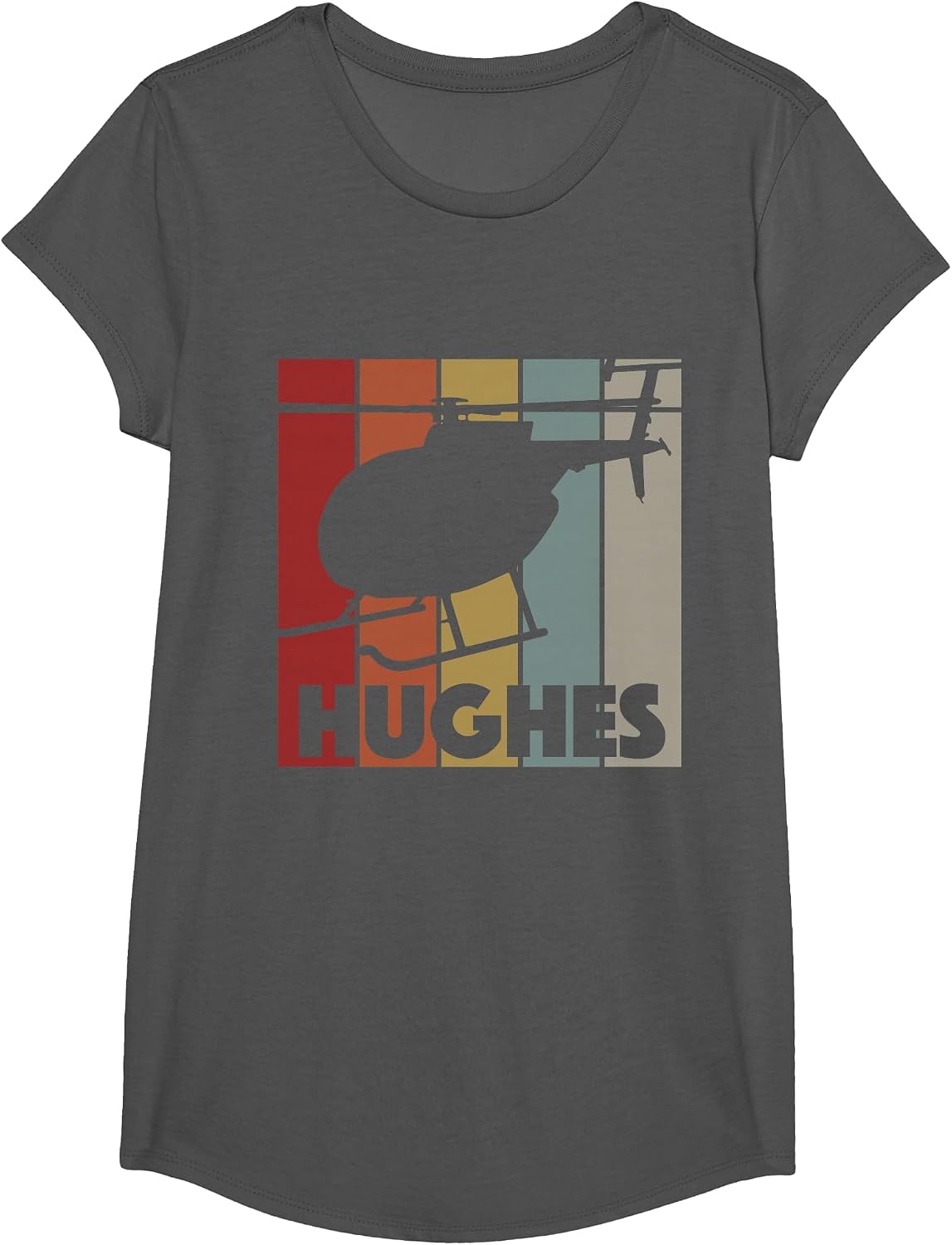 Retro Helicopter Avitation Pilot - Heli Aviator Hughes T-Shirt - Girls Asphalt Grey