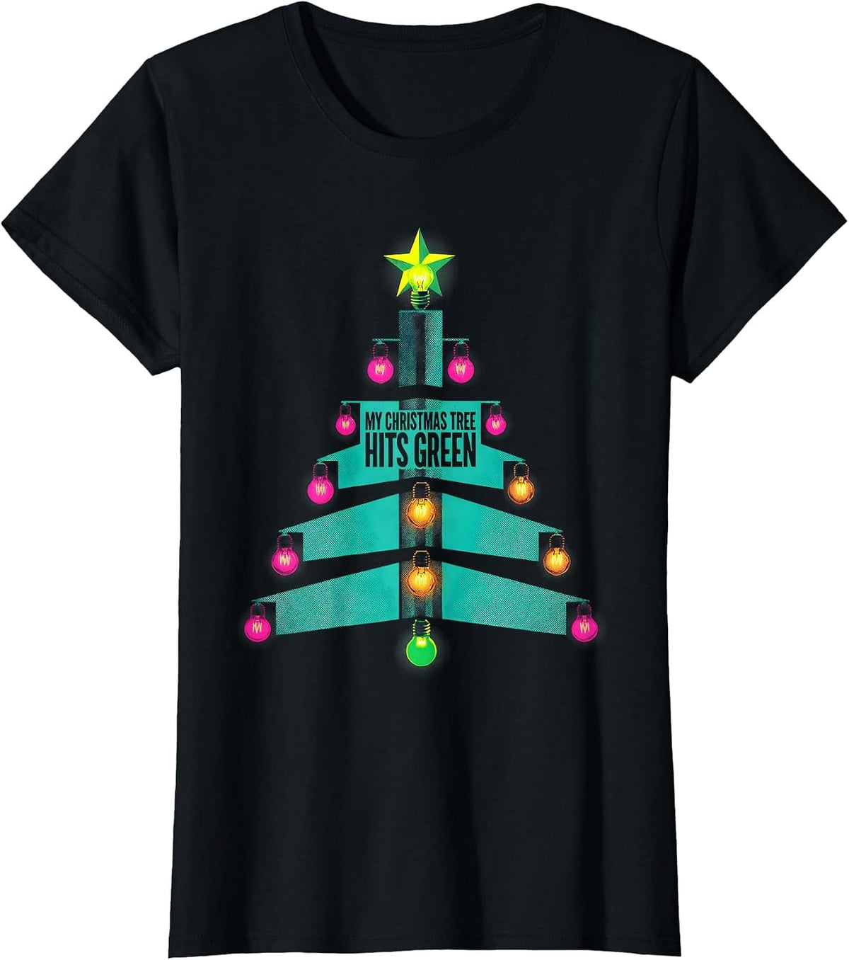 Women's My Christmas Tree Hits Green Funny Muscle Car Drag Racing T-Shirt - Black
