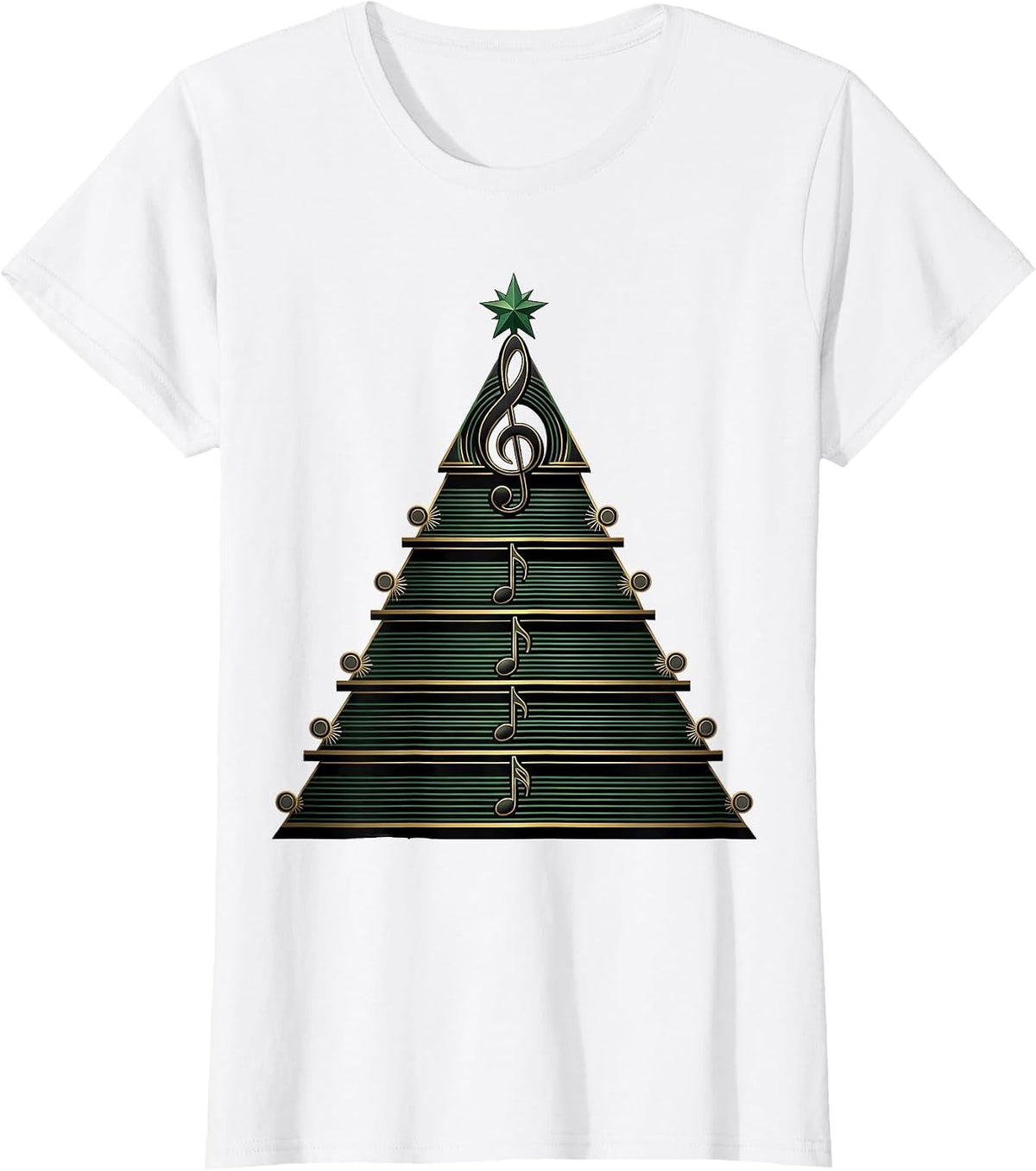 Women's Stepped Caroling Pavilion Art Deco Music Teacher Christmas T-Shirt - White