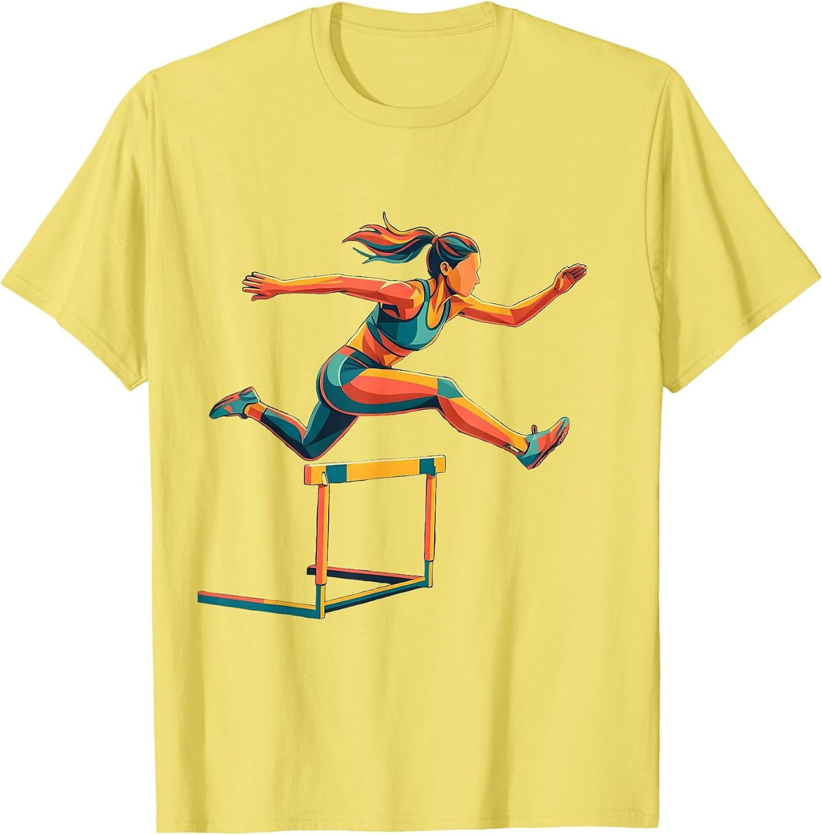 Men's Graceful Hurdler Athletic Track Illustration T-Shirt - Lemon Yellow