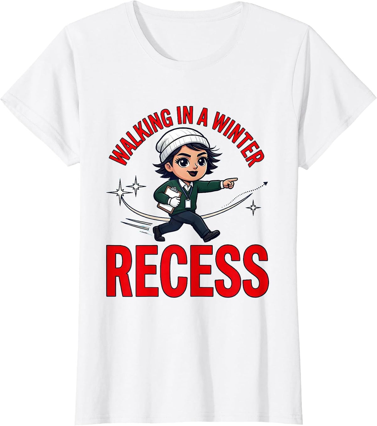 Walking in a Winter Recess Funny School Staff Christmas T-Shirt - White