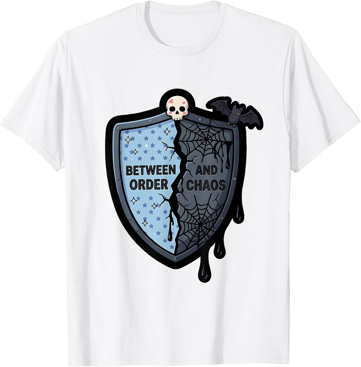Men's Thin Blue Line Between Order and Chaos Design T-Shirt - White