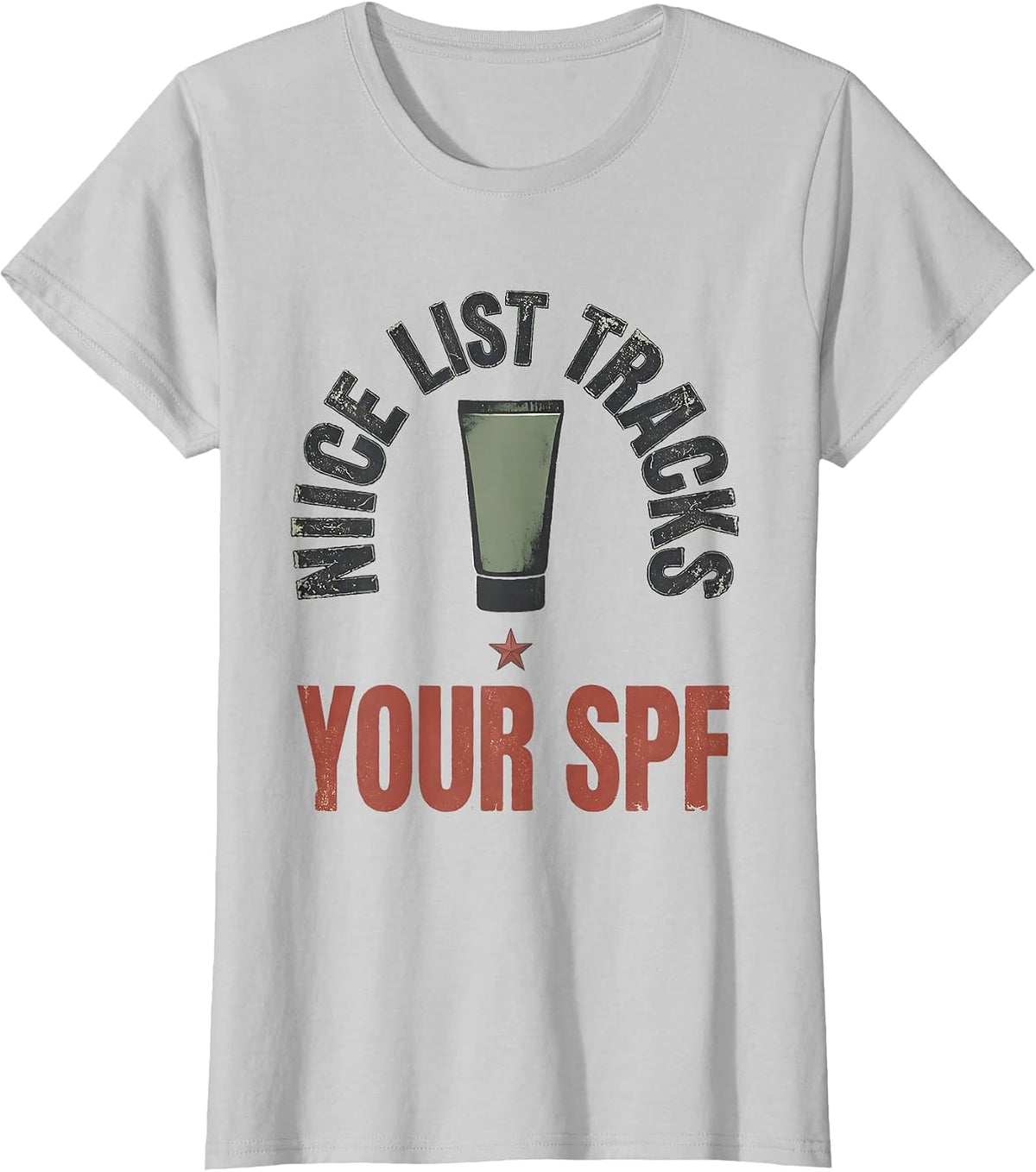 Nice List Tracks Your SPF Distressed Esthetician Skincare T-Shirt - Silver Grey