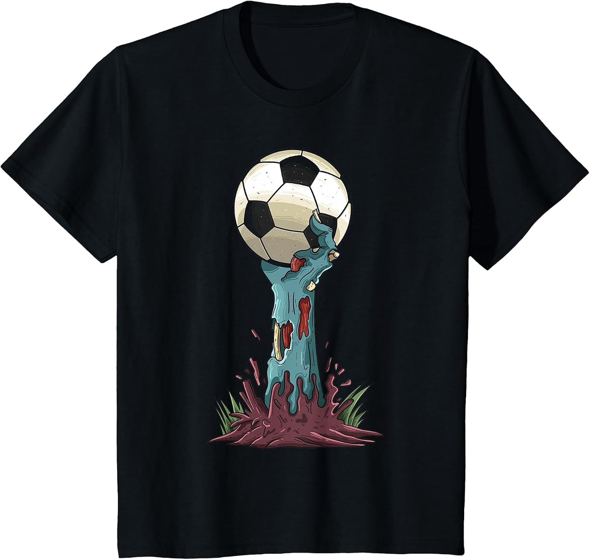 Zombie Hands Soccer Funny Horror Scary Halloween Costume T-Shirt - Black
