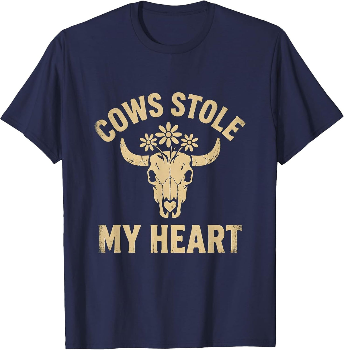Cows Stole My Heart Cute Cow Lover Design T-Shirt - Navy Blue