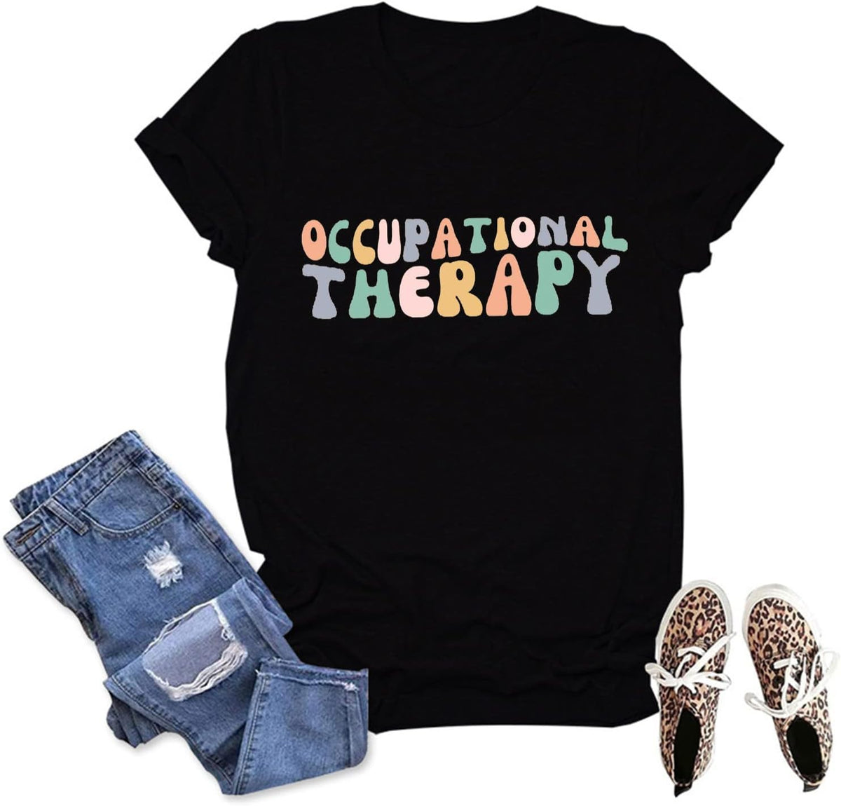 Occupational Therapy Shirts for Women Cute Graphic T-Shirt Casual Summer Short Sleeve Tee Tops Therapist Funny Gifts - Black