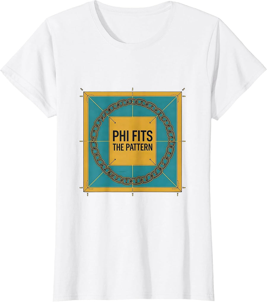 Women's Phi Fits The Pattern Math Sacred Geometry Fibonacci Spiral T-Shirt - White