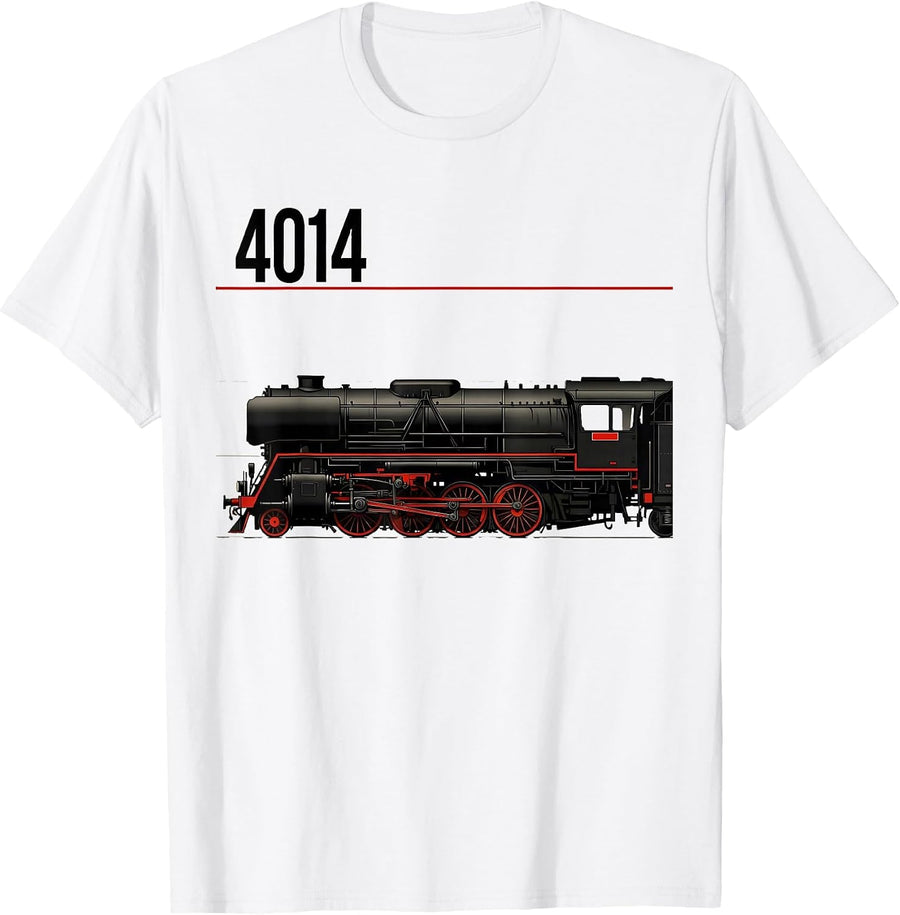 Men's 4014 Vintage Steam Locomotive Railroad Enthusiast Hobby Wear T-Shirt - White