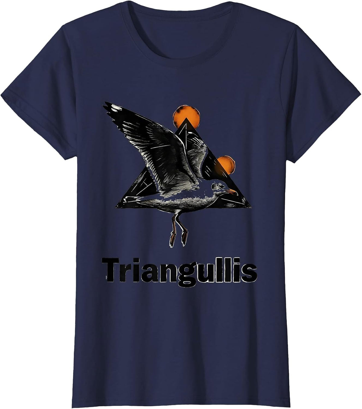 Women's Triangullis Linocut Triangle Bird Pun Funny Math Teacher T-Shirt - Navy Blue