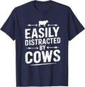 Easily Distracted By Cows Kids Funny Cow Lover Cattle Farmer T-Shirt - Navy Blue