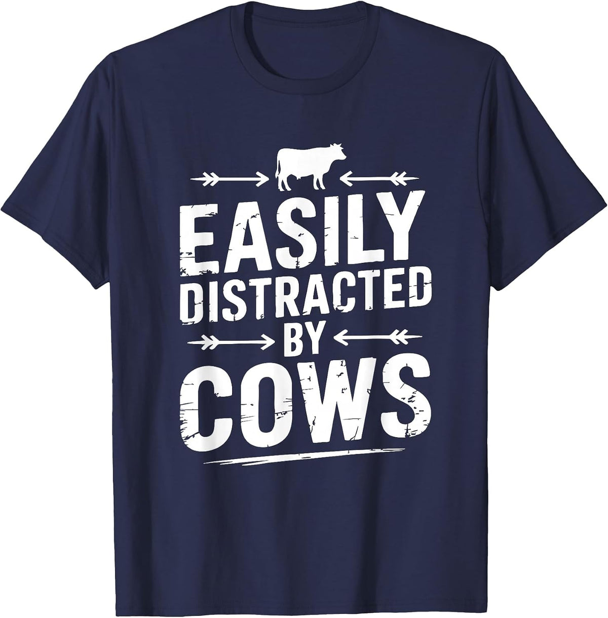 Easily Distracted By Cows Kids Funny Cow Lover Cattle Farmer T-Shirt - Navy Blue