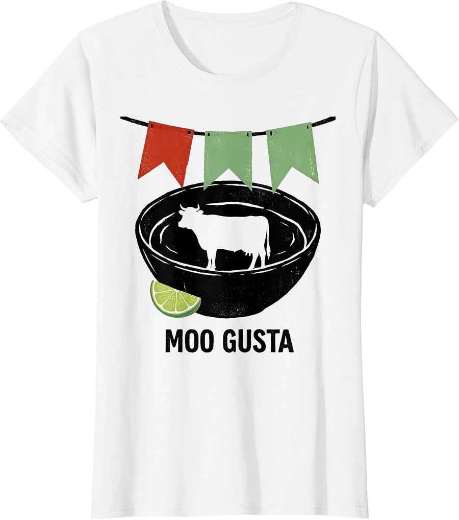 Women's Moo Gusta Funny Spanish Pun Cinco De Mayo Party Humor T-Shirt - White