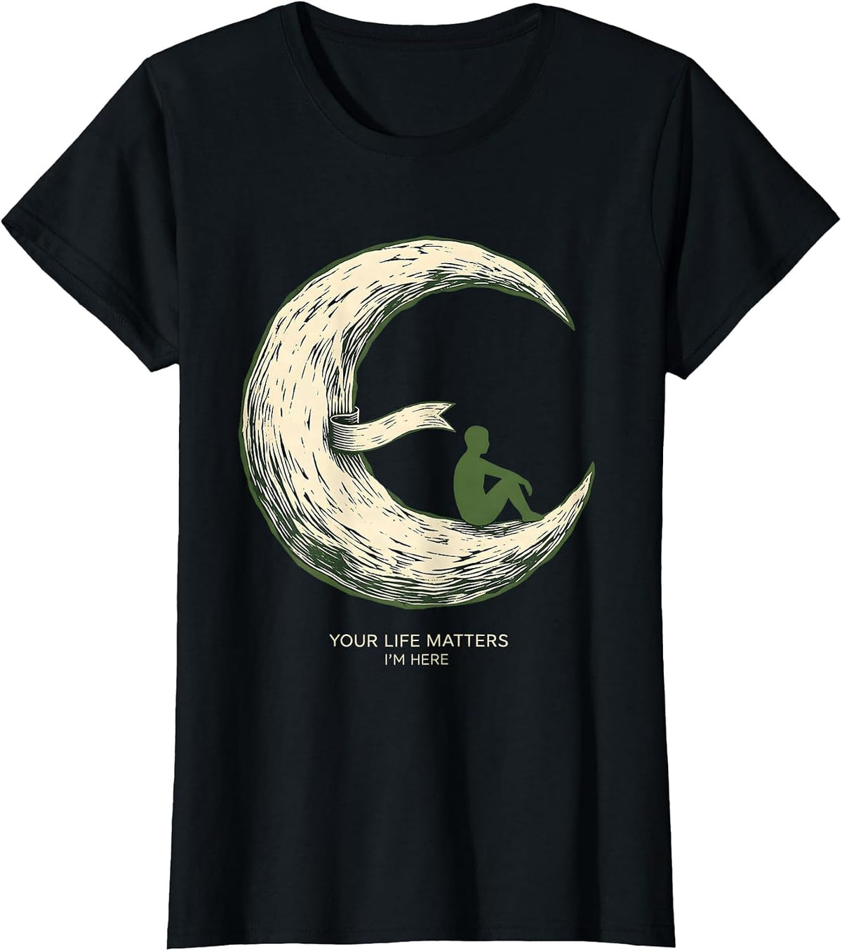 Women's Your Life Matters, I'm Here Mental Health Awareness Support T-Shirt - Black