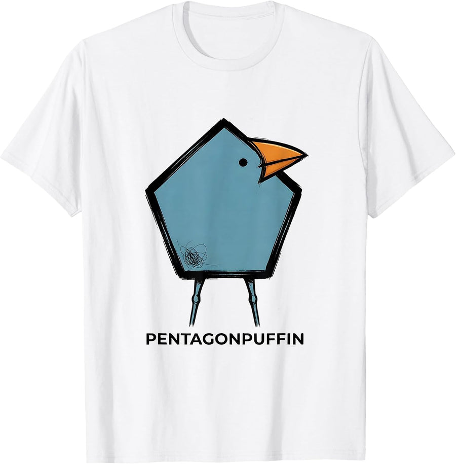Men's Pentagonpuffin Triangull Bird Pun Math Teacher Humor T-Shirt - White