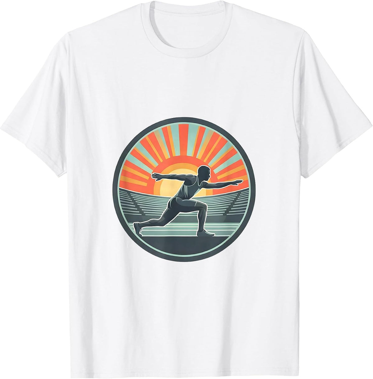 Men's Track Athlete Stretching Stadium Sunrise Graphic T-Shirt - White