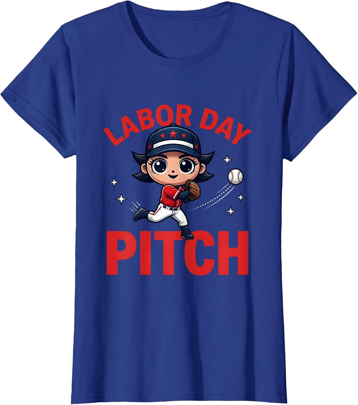 Women's LABOR DAY PITCH Funny Baseball Player Fourth Of July T-Shirt - Royal Blue