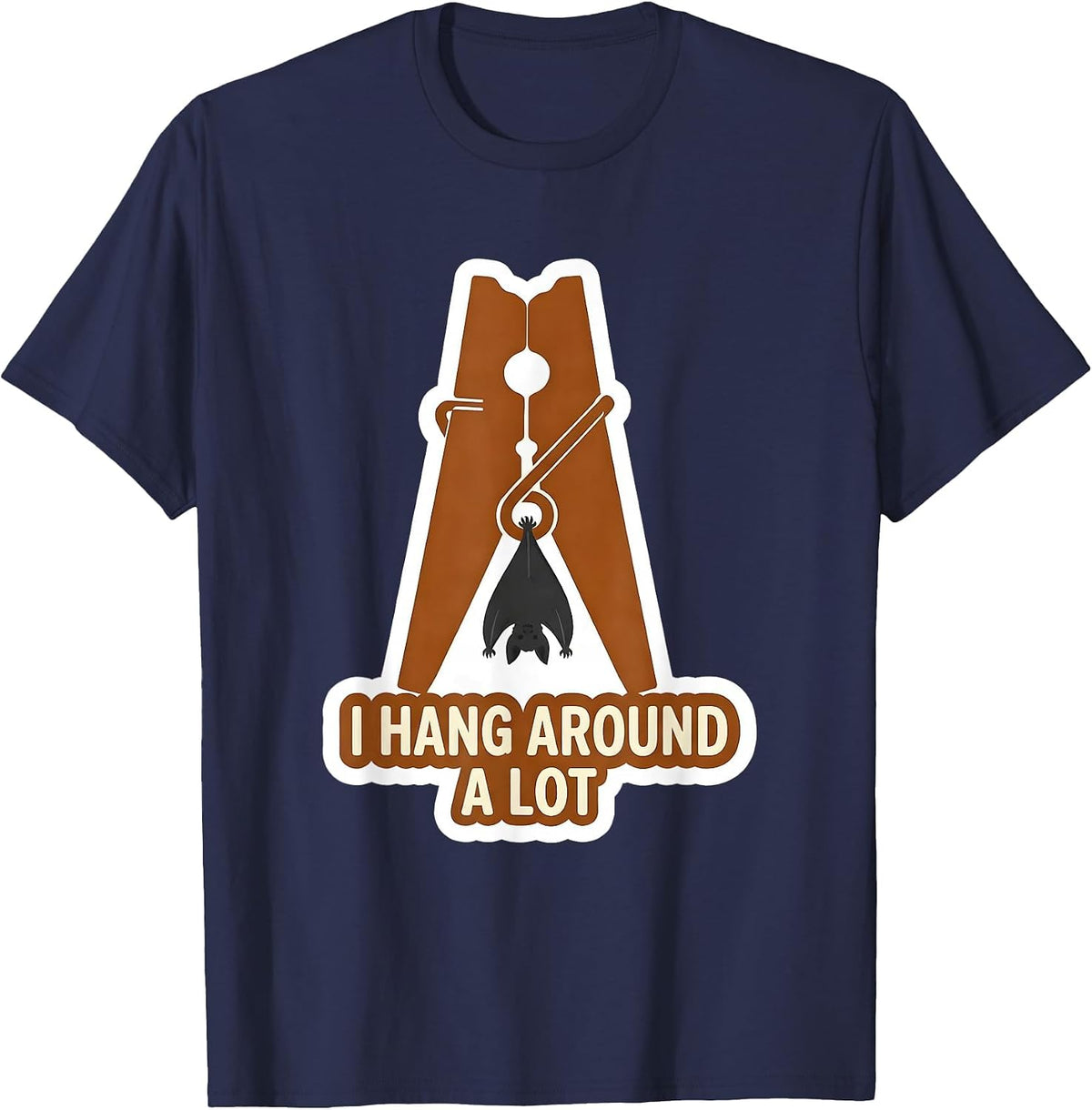 Men's I Hang Around A Lot Whimsical Bat Lover Wildlife T-Shirt - Navy Blue