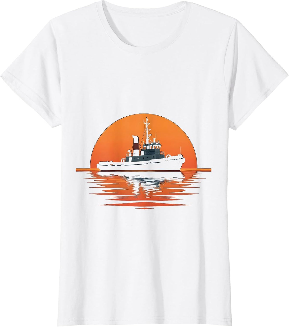 Tugboat Sunset Classic Nautical Illustration T-Shirt - White