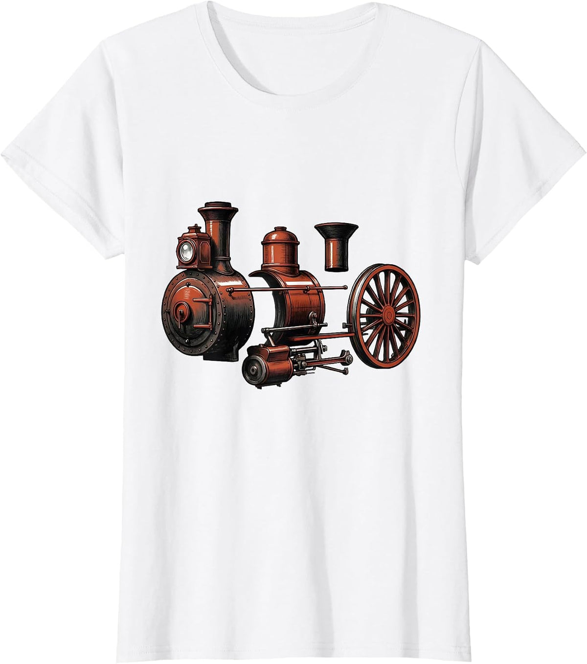 Women's Steam Locomotive Exploded View Train Enthusiast Gift T-Shirt - White