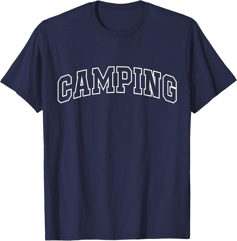 Camping Funny Athletic Lettering Camp Lover Camper T-Shirt - Navy Blue