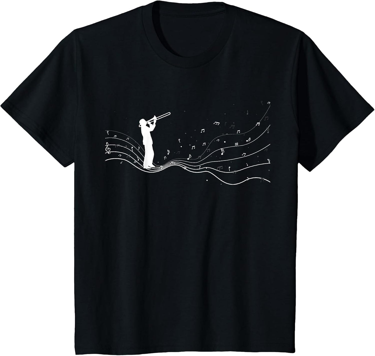 Trombone Musician in Music Notes for Trombone Player T-Shirt - Black