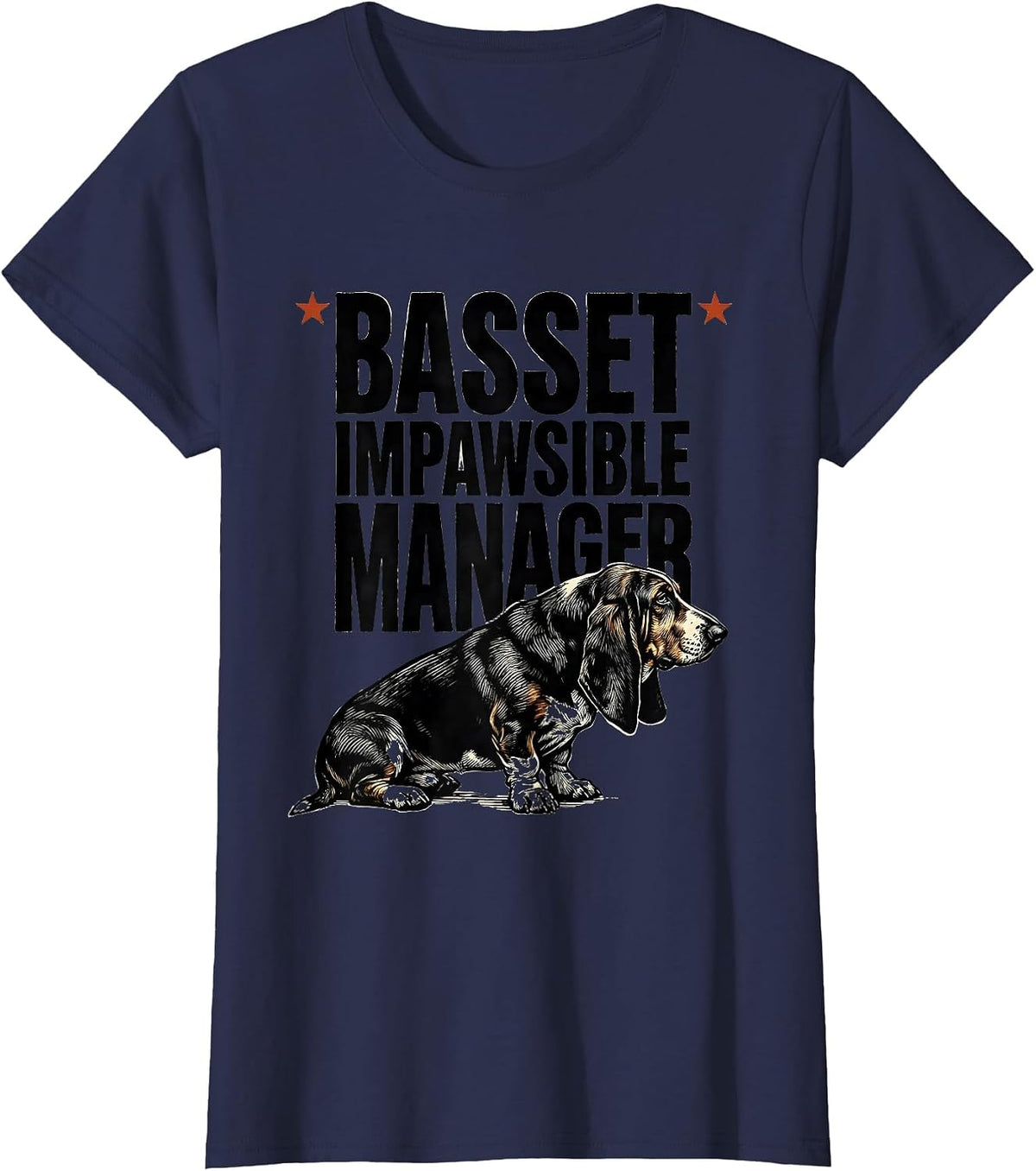 Women's Basset Impawsible Manager Funny Dog Owner Gift T-Shirt - Navy Blue